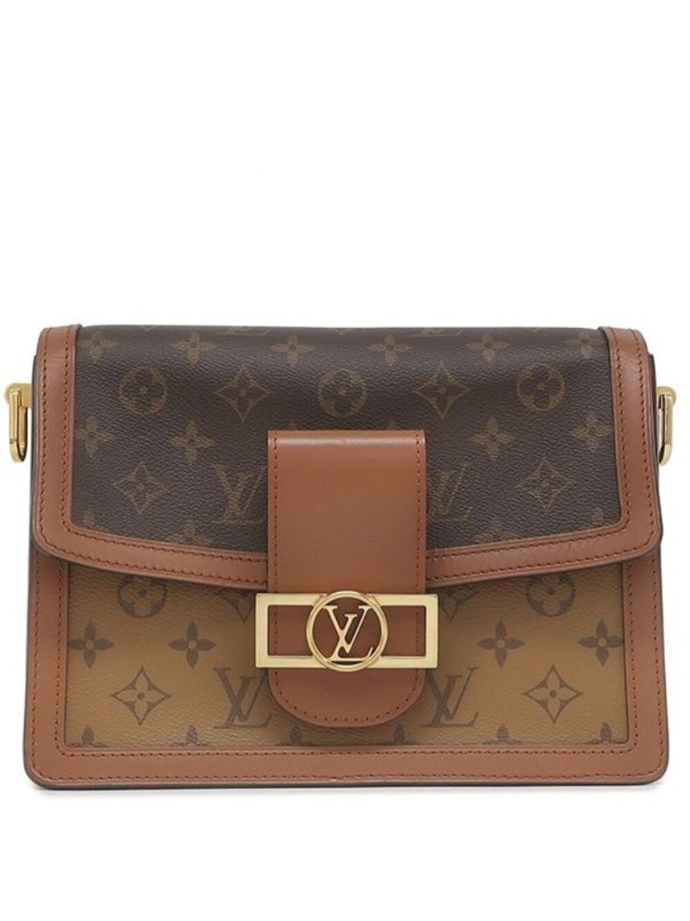 Louis Vuitton Shoulder Bag Dauphine MM Monogram Canvas Reverse Brown Beige Gold